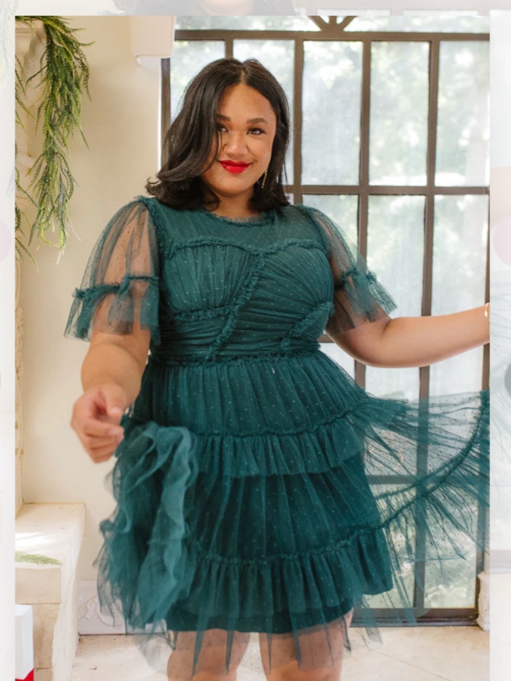 Ivy City Co Dark Green Ruffle Mesh Tiered Dress